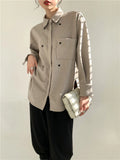 Grey Designer Long Sleeve Shirt Women Blouse Kink Frog Vintage Top Button Up Collar Shirt 2021 Fashion