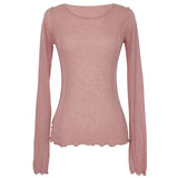 High Quality Plain T Shirt Women Cotton Elastic Basic T-shirts Female Casual Tops Ruffles Sexy Thin T-shirt See
