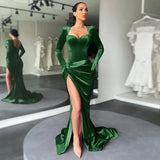 Women 2022 Spring New High Waist Split Floor-length Evening Party Dress with Gloves Sexy Long Maxi Prom Cocktail