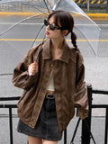 Faux Leather Zipper Over-shirt Jacket-Outfit