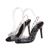Zingj Size Sandal Women 2023 Summer New Pointed Rhinestone Transparent Sexy Fashion High