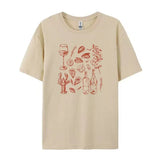 Retro Italian Seafood Print T-Shirt- Outfit