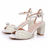 Cm Thick Heel Sandals Square Thick Heel Sandals White Wedding Dress Sandals Pearl Wedding Shoes