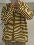 Hooded Striped Long Sleeve Knit Cardigan- Outfit