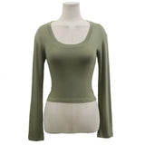 Basic Long Sleeve Womens Tshirt Casual Black White Fashion Crop Top T Shirt Ladies Fashion Korean Sexy U-Neck Tee