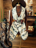 Women's Digital Print Sleeveless Vest Cross-Necked Cardigan Shawl