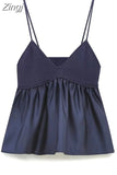 Blue Crop Top Women Knitted Tank Top Female Sleeveless Backless Sexy Tops Woman Ruffle Streetwear Y2k Corsets Tops