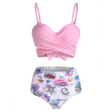 Swimsuit Mid Waist Bikini Women Swimwear Shell Starfish Print Tie Dye Padded Two-Pieces Bikini Set Bathing