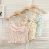 Camisole women's tops Summer short tops 2022 new Vintage lace slim warm ladies bottoming cute print tops for women