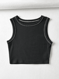 Stitched Detail Ribbed Crop Tank Top- Outfit