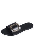 Flat Bottom Side Buckle A Word Slippers Women Wear Cloth Large-Size Beach Cool Slippers