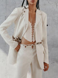 Zingj Women's Wear Autumn 2024 New Woven Stitching Hollow Out Light Luxury Style Short Suit