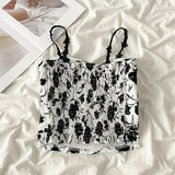 Flowers Tank Camisole High Street Vacation Fashion Girls Backless Sexy Women's Off Shoulder Causal Black