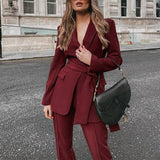 Spot 2025 Autumn And Winter Women's Fashion Thickened Senior Lace-Up Suit Trousers Suit Two
