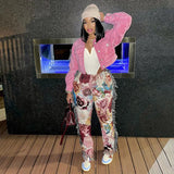Zingj Patchwork Striped Print Jogger Pant Women Rave Festival Clothing 2023 Summer Casual High Waist Bodycon Active Sweat Pants 211-0-Outfit