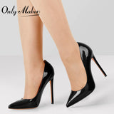 Onlymaker Women's Pumps Pointed Toe 10 12CM Pumps Slip-OnThin Heels Patent Leather Party Wedding Office Lady Big Size