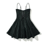 Jacquard Solid Back Lace Up Strap Mini Dress- Outfit