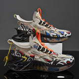 Sneakers New Arrival Men's Blade Running Shoes Graffiti Sports Shoes Outdoor Training White Jogging Shoes Trendy Men