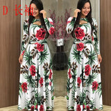 Summer New Elegant Women's Maxi Dress Bohmia Casual Flower Print Robe Fashion Hollow Out Ladies Short Sleeve Dress