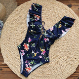 Printed Flowers Even Lotus Leaf Side Body Swimsuit Women 2025 New Swimsuit Bare
