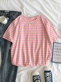 Short Sleeve Korean O-Neck Casual Fashion Shirt Camiseta Feminina Tops T Shirt Women Solid Color Striped Punk