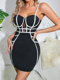 Zingj Women's Sexy Hollow Out Tight Color Cover Flesh Show Thin Steel Ring Gathered With Mold Cup Dress-Outfit