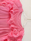 Women pink Color Ruffle Irregular Elegant Casual T-shirt New Round Neck Short Sleeve Fashion Spring Summer 2022