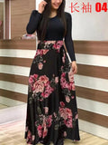 Summer New Summer Bohemia Flower Print O Neck Short Sleeve Women's Maxi Dress Fashion Patchwork Ladies Long Dress