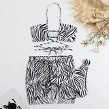 2023 New Striped Print Drawstring With Three-Piece Swimsuit Bikini