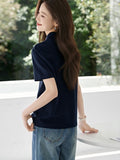 Embroidered Comfortable Shirt For Summer 2025 Light And Casual Polo Collar Beaded Knitted Shirt For