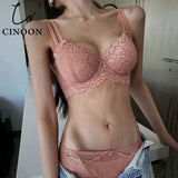 French Lace Embroidery Underwear Set Thin Cup Bralette Push Up Brassiere Sexy Lace Lingerie Transparent Bra And Panty