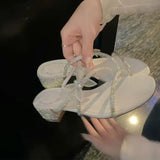 Heels Women's New 2025 New French With Bow Slippers Wear Diamond Open-Toe
