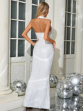 Halter Deep V Neck Sequin Maxi Dress- Outfit