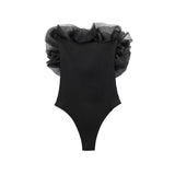Ruffle Black Bodysuit For Woman Off Shoulder Sexy Lingerie Women Body Organza Sleeveless Bodysuit Y2k Women's Summer