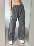 Vintage Striped Piping Baggy Sweatpants- Outfit