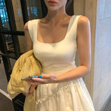 2021 Forefair Tank Tops Sexy Crop Vest Solid Harajuku Korean Female Off Shoulder Knitted Black White Summer Women