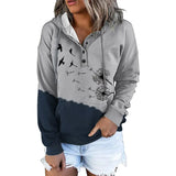 Winter New Fahsion Casual Drawstring Button Tops Pullover Hoodies Women Vintage Landscape Printed Hooded Sweatshirts