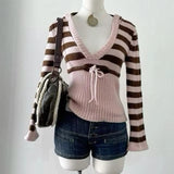 Vintage V-Neck Front Tie Hooded SweaterOutfit