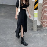 Elastic High Waist Belt Slit Long Cargo Skirts Summer Harajuku Gothic Midi Skirts 2021 Korean Fashion Sexy Y2k