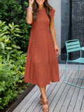 Summer Pleated Dress Women Long Party Dress Ladies Flying Sleeve Fashion Casual A Line Dress For