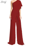 Women One Piece Jumpsuit Dress One Shoulder Casual Overalls Streetwear Wide Leg Jumpsuits Elegant Lady Party Romper