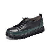 Sneakers Women Genuine Cow Leather Flats Round Toe Lace-Up Spring Autumn Lady Casual Flat Shoes Handmade Women
