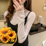 M-3XL Girls Mesh Blouses Shirts Tees Female Autumn Transparent Full Sleeve Turtleneck Thin Blouse Tops Undershirts