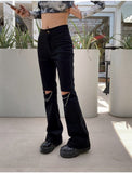 Cut Out Black Chain Flare Pants High Waist Bell Bottoms Fashion Trousers Long Pants Women New Fashion 2021 Fall