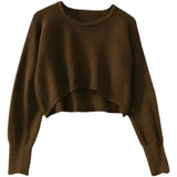 Autumn Women Solid Sweater O-Neck Loose Sweater Pullover Crop Top Sweaters Shirts Femme Knit Outwear