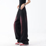 Zingj Spring And Summer New Graffiti Wash Water Jeans Female Retro Design Feeling Straight Tube Wide Leg