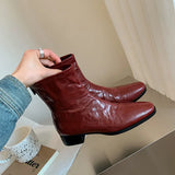 Zingj Autumn High Quality Short Boots Female Burst Inside And Outside The Head Layer Of Leather After The Zipper Flat Bottom Thin Boots Female Fashion Boots-Outfit