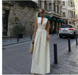 Women's 2025 New Sleeveless V-Neck Dress Casual Waist Zipper Collar Temperament