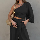2025 Spring And Autumn New Women Fashion Temperament Solid Color Diagonal Collar Jacket Waist Two