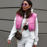 Elegant Waistcoat Short Down Pink Vest Coat Double Wear 2021 Light Weight Outwear All-Match Cotton Padded Sleeveless